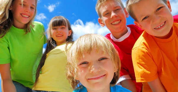 A group of children play at recess