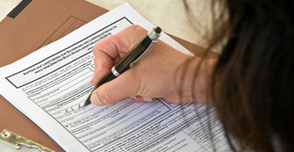 Woman filling out a job application