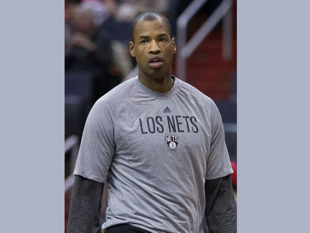 Jason Collins on the sidelines of a Brooklyn Nets game in 2014.
