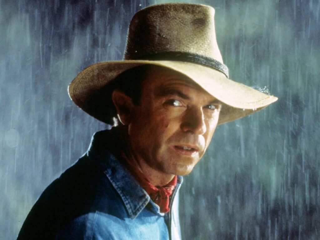 Sam Neill in a scene from the film Jurassic Park.