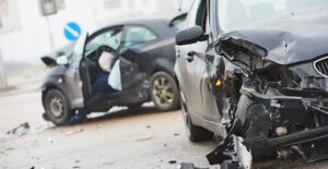 Two cars that had just been in a collision