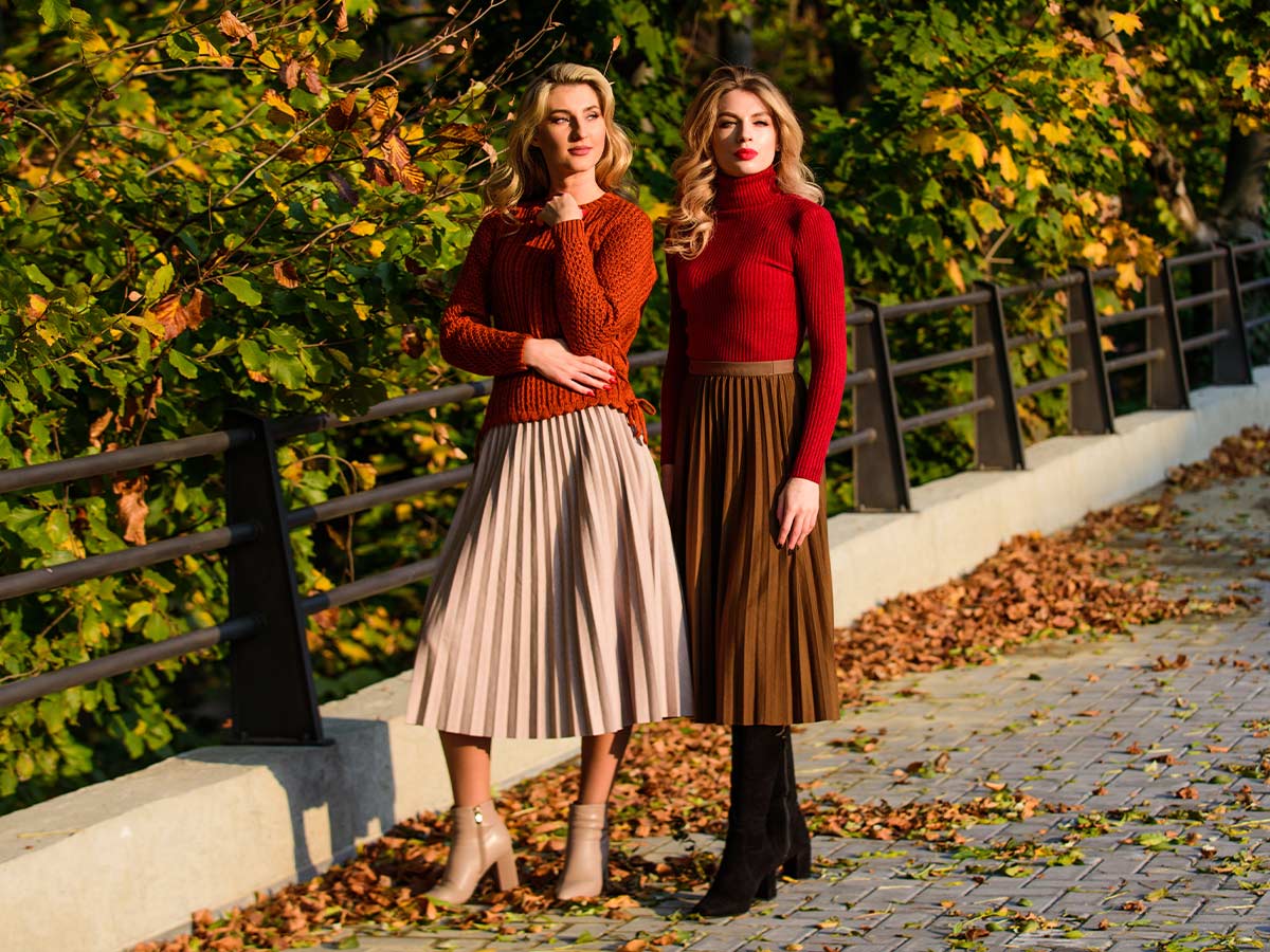 Pleated Midi Wrap Skirts