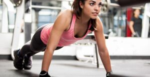 A woman exercises