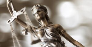 Close up of a scale representing justice