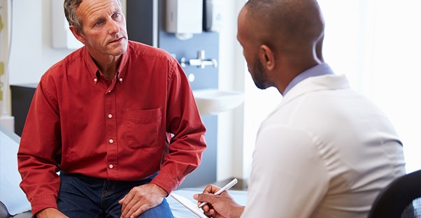 A doctor and patient discuss angioplasty