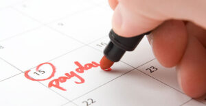 Calendar with payday marked in red