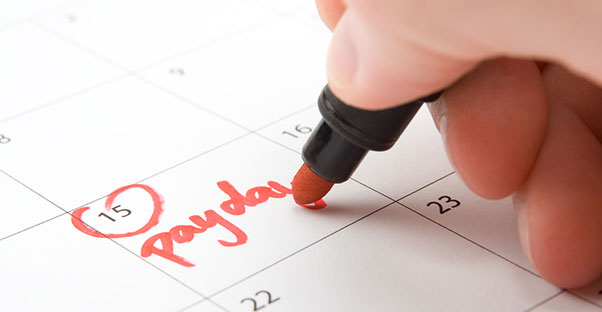 Calendar with payday marked in red