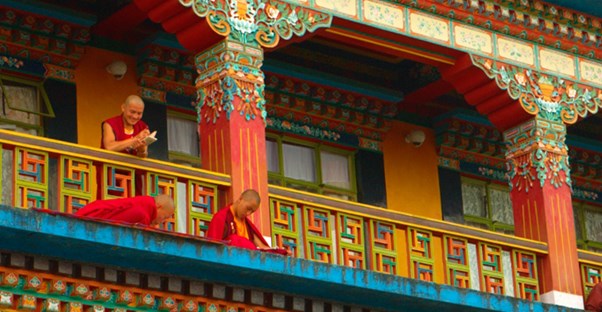 A colorful Buddhist temple in the Sikkim area of India.