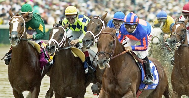 Horses race in the Kentucky Derby