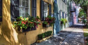 Color houses line the streets of historic Downtown Charleston.