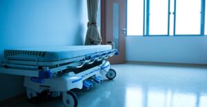 A blue hospital room