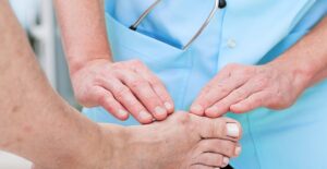 A doctor treats a bunion