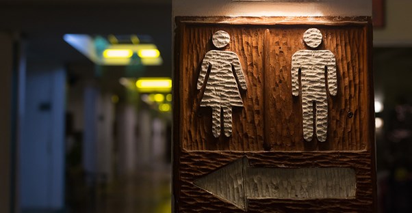 A restroom sign