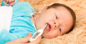 A baby with hand foot and mouth disease