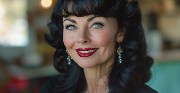 a woman wearing a vintage hairstyle