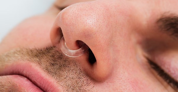 man wearing snoring product