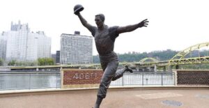 A baseball statue
