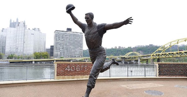 A baseball statue