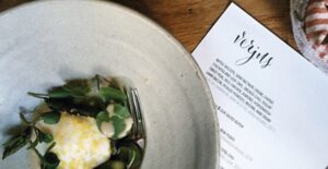 A close up view of a fancy meal at a French restaurant in Paris.