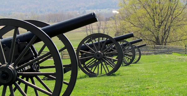 Canons stand on the Civil War battlefield of Antietam in Maryland.