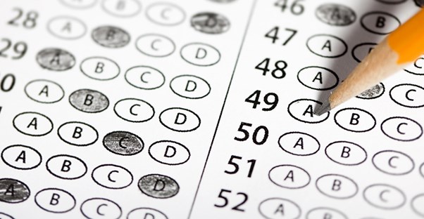 an lsat exam sheet with answer bubbles filled in
