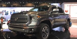 a 2018 toyota tundra in a showroom