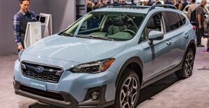 a 2018 subaru crosstrek at an auto show