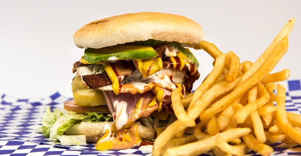 greasy burger and fries