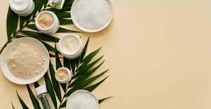 an array of skin care products arranged in bowls