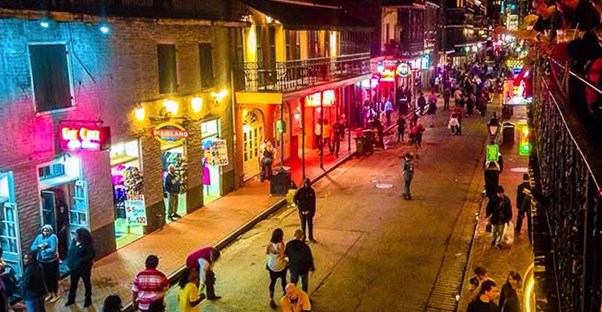 a look down bourbon street in new orleans louisiana
