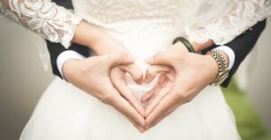 bride and groom heart