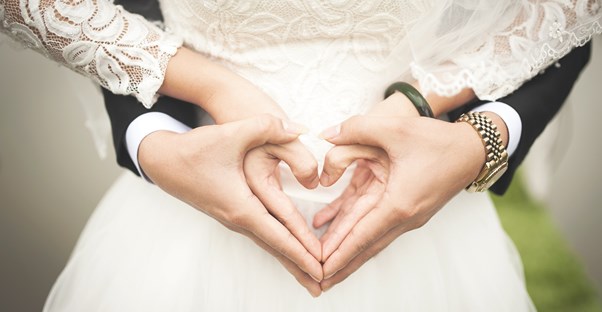 bride and groom heart