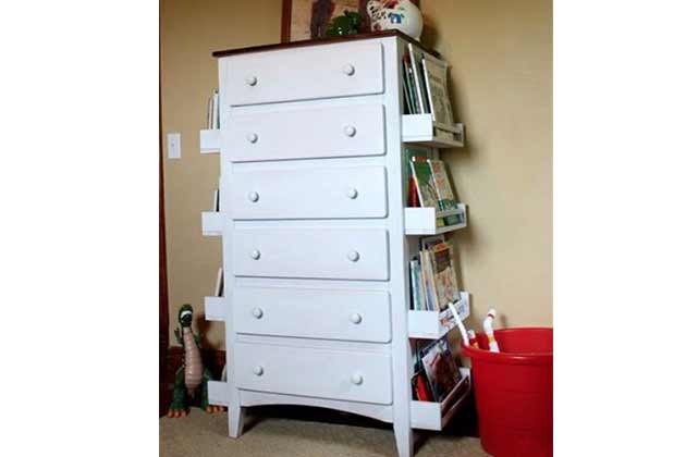 Install bookracks on dressers.