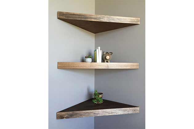 Install corner shelving.