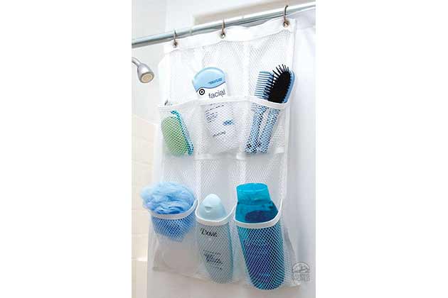 Use a shower curtain with pockets