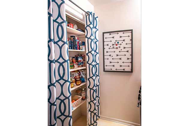 Use curtains to conceal open closets and pantries.