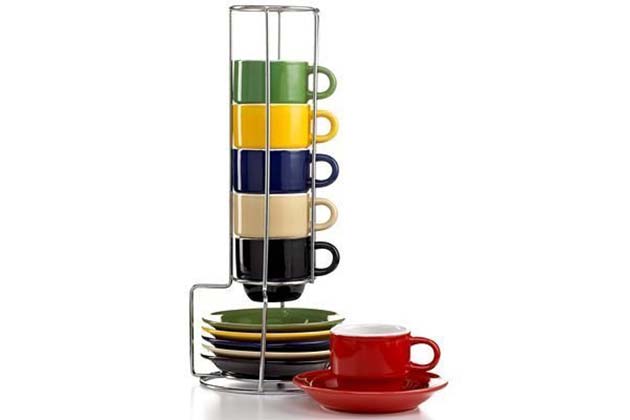Gibson Coffee Espresso Cups and Metal Rack Set