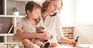 Working mom struggles to balance a family and career.
