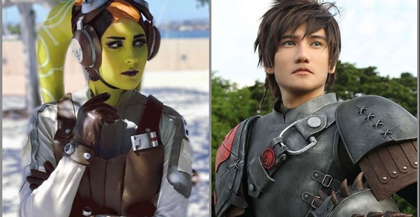 A star wars cosplayer and a How To Train Your Dragon cosplayer.