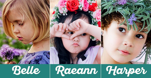 Three little girls with the names Belle, Raeann, and Harper along the bottom