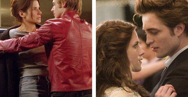 Sandra Bullock and Ryan Gosling in a scene from Murder by Numbers; Kristen Stewart and Robert Pattinson in a scene from Twilight