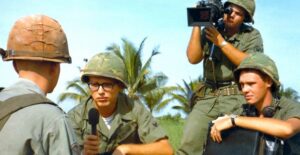 A soldier being interviewed during the Vietnam War