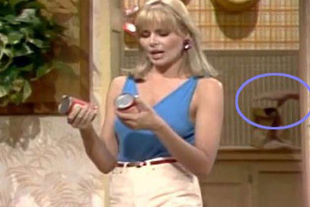 You can see boom mics and other equipment in multiple episodes.