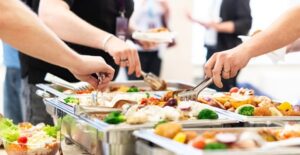 people eating catered food