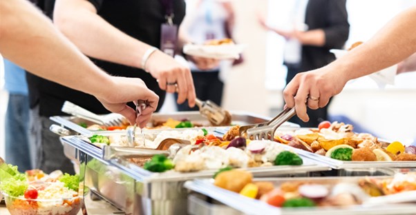 people eating catered food