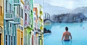 Split photo of travel destinations