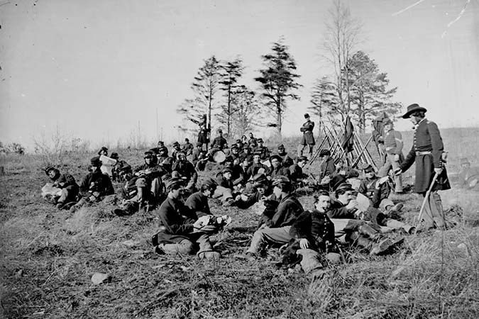 Soldiers at Rest After Drill in Petersburg, VA, 1865