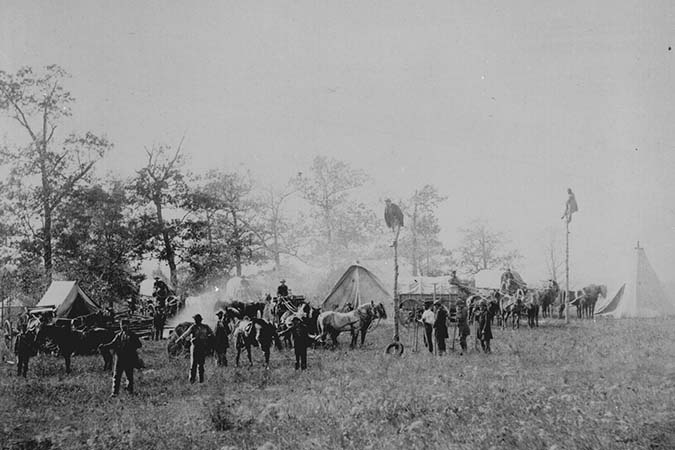 Union Soldiers Construct Telegraph Lines in Virginia