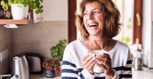 A person drinking coffee