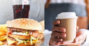 burger and coffee being served